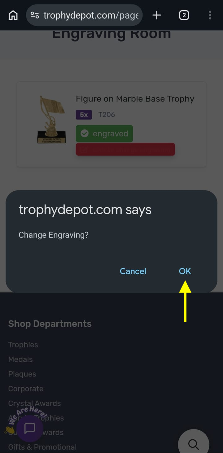 Change Engraving dialog with OK