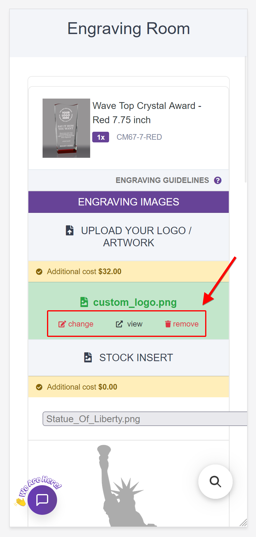 Current logo with change view remove