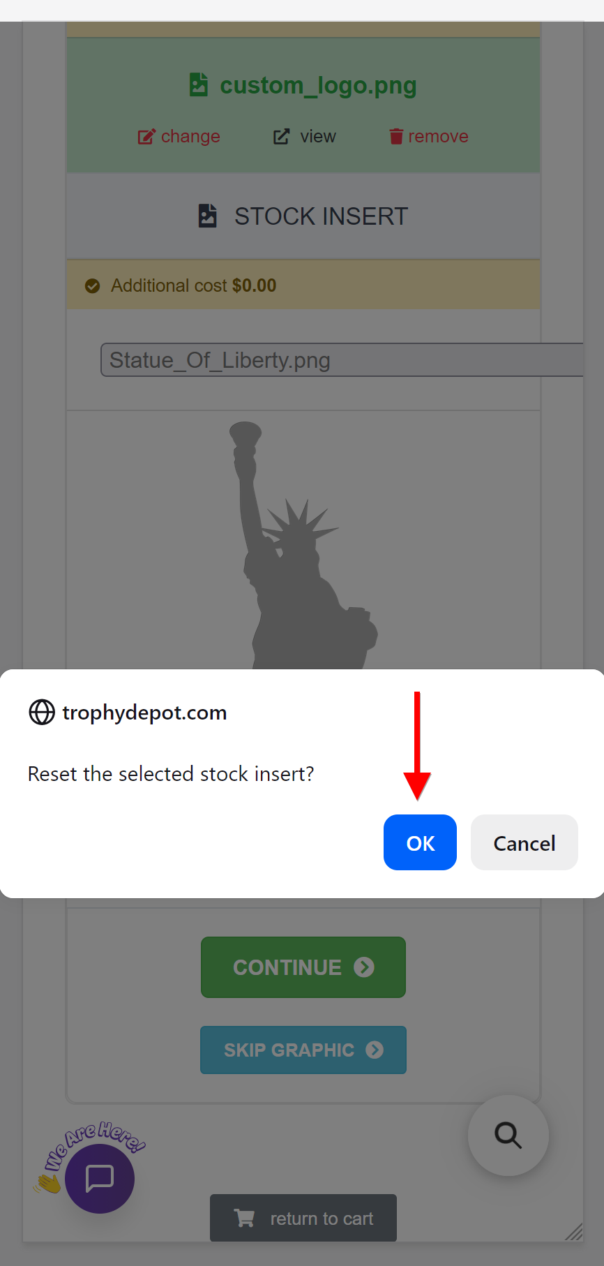 Reset stock insert dialog with OK
