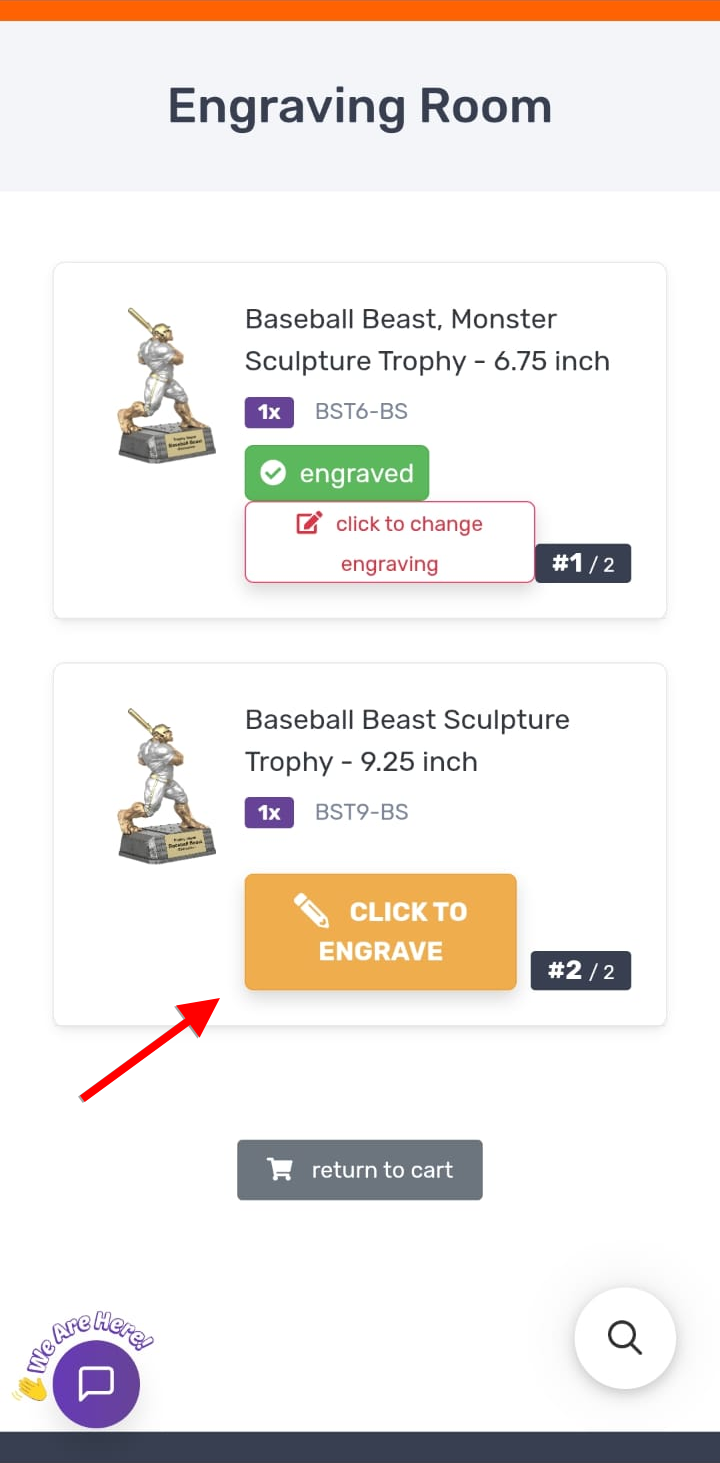 Item 1 engraved, item 2 now active