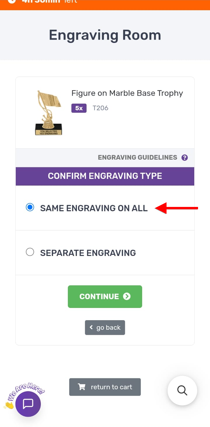 Same Engraving on All selected with Continue