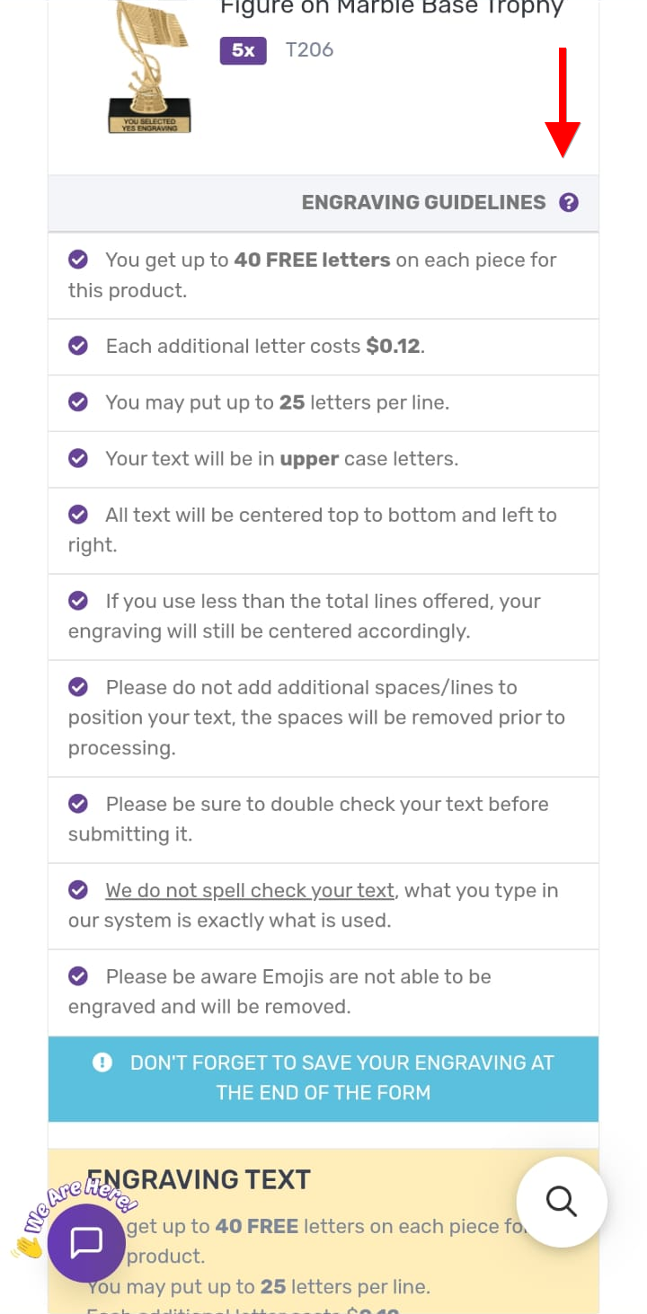 Engraving guidelines panel expanded