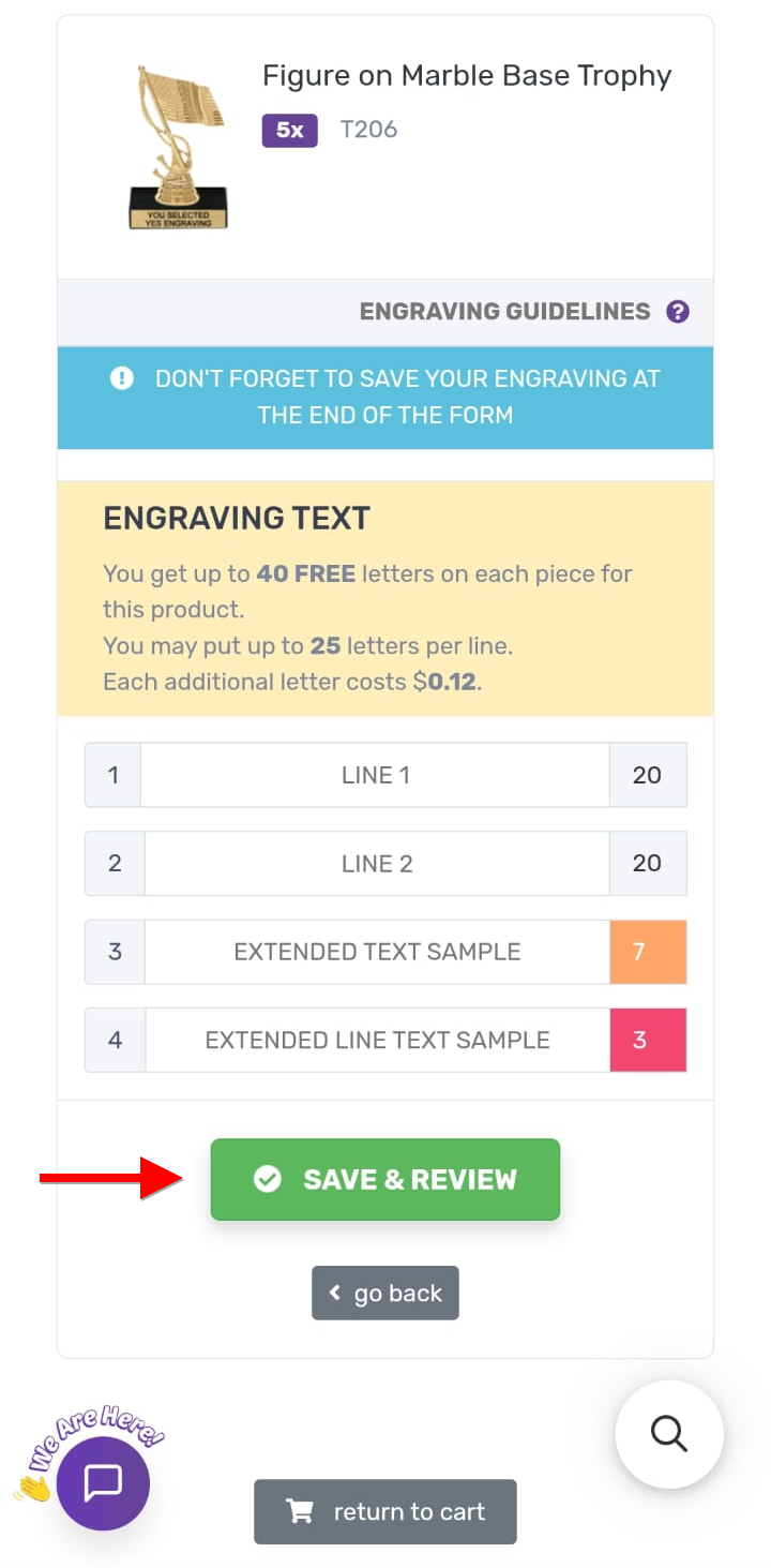 Engraving form filled with character counters