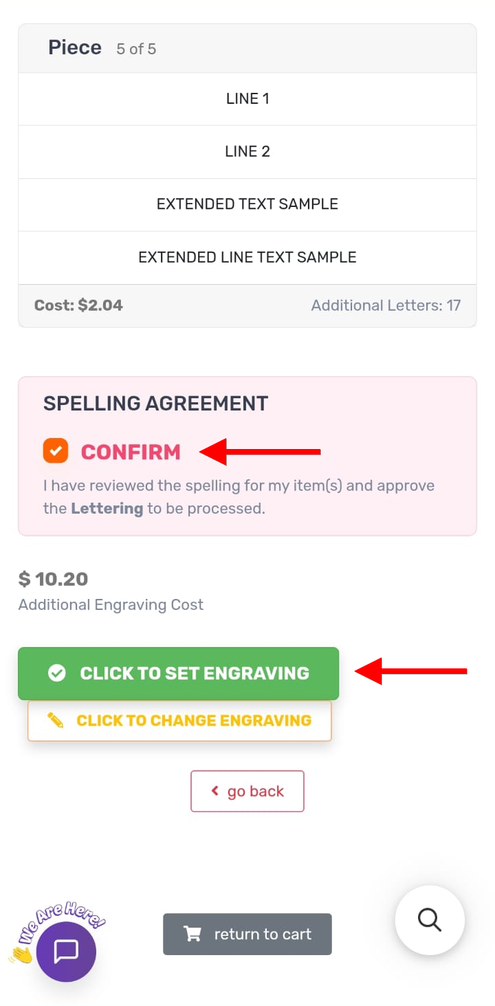 Spelling agreement with Click to Set Engraving