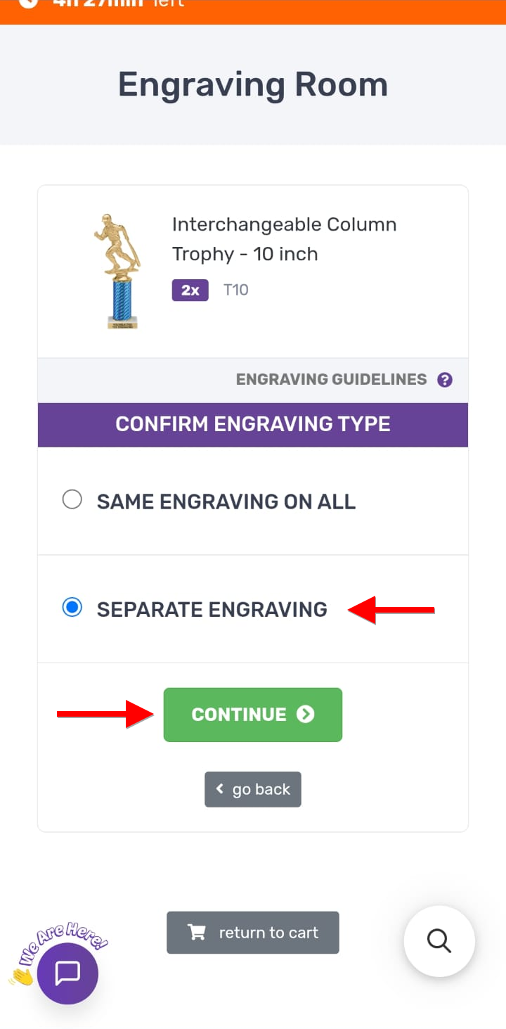 Separate Engraving selected with Continue