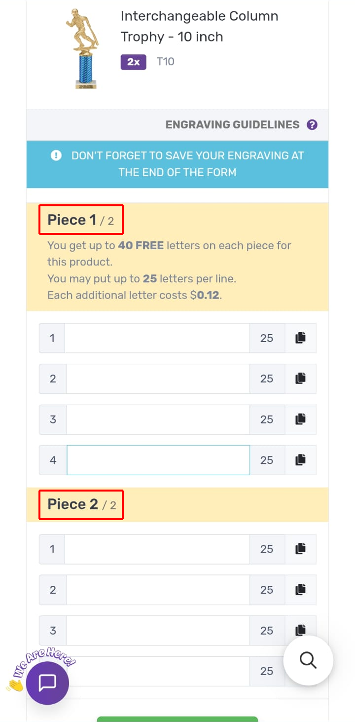 Per-piece form blank, Piece 1 and Piece 2