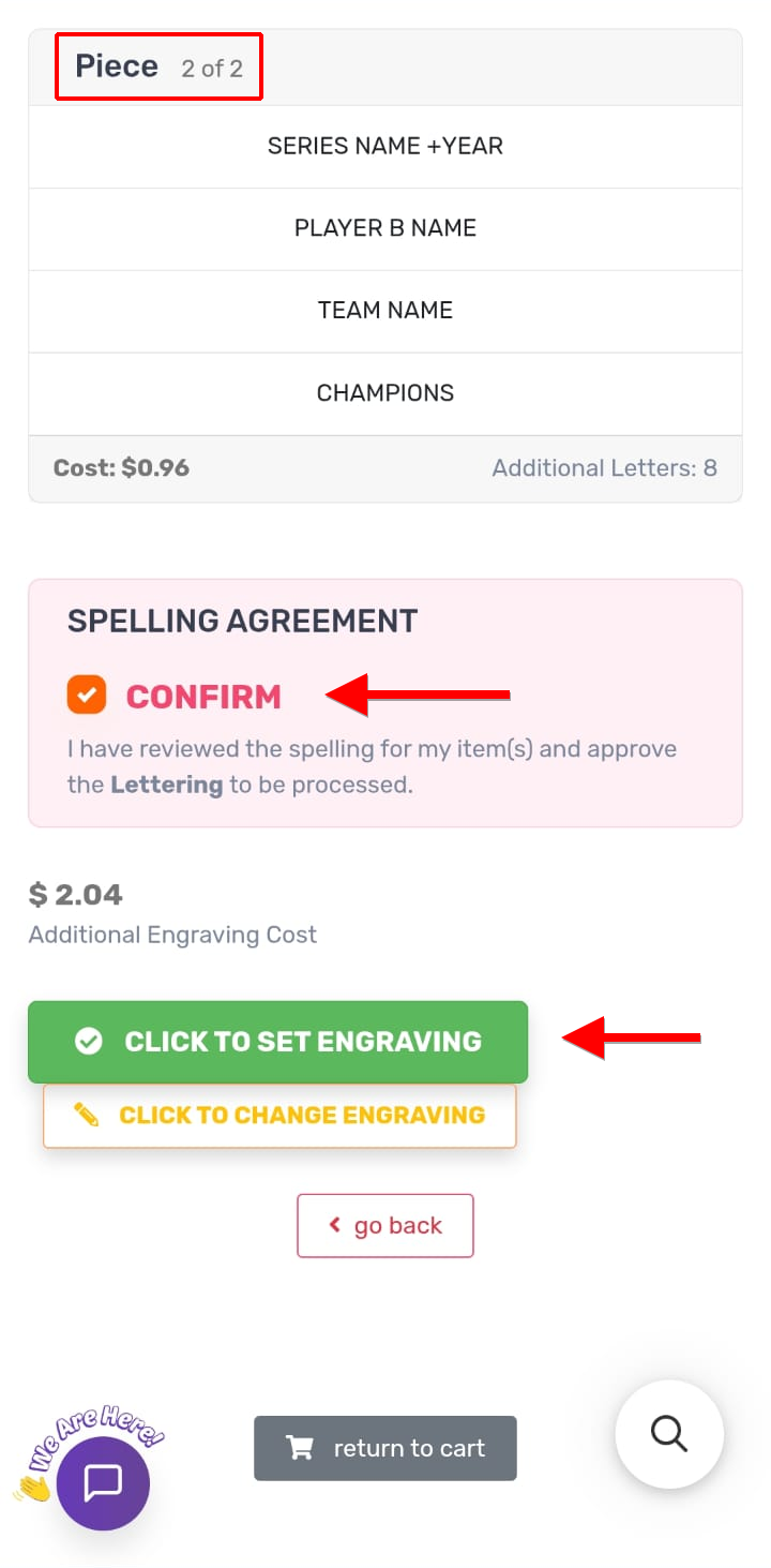 Spelling agreement with Click to Set Engraving